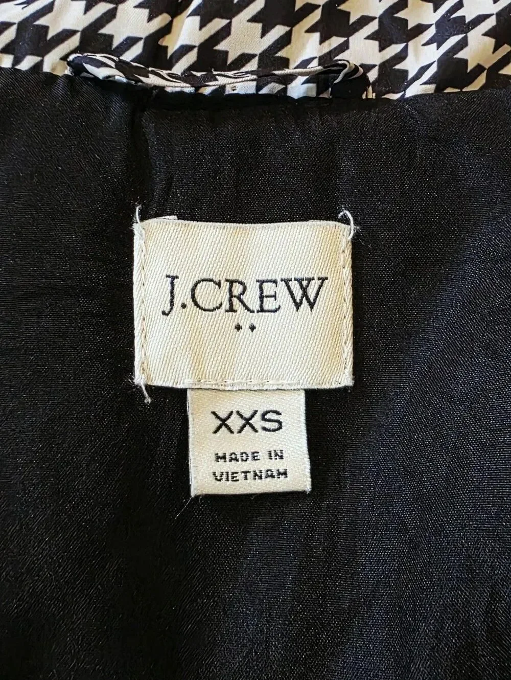 J. Crew Black & White Houndstooth Quilted Zip Front Vest Size XXS